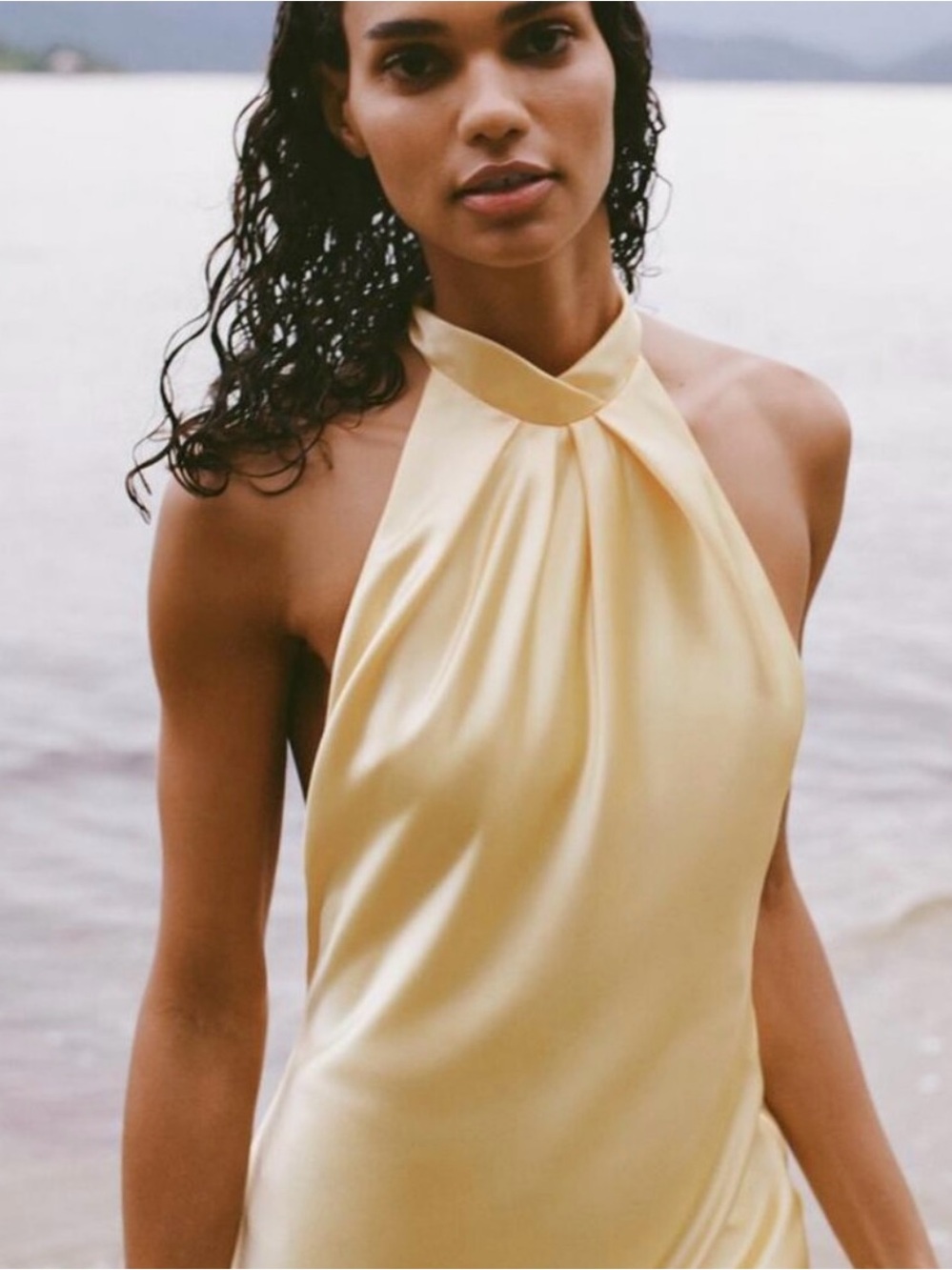 Yellow Zara Halter Satin Dress - Picture 5 of 8